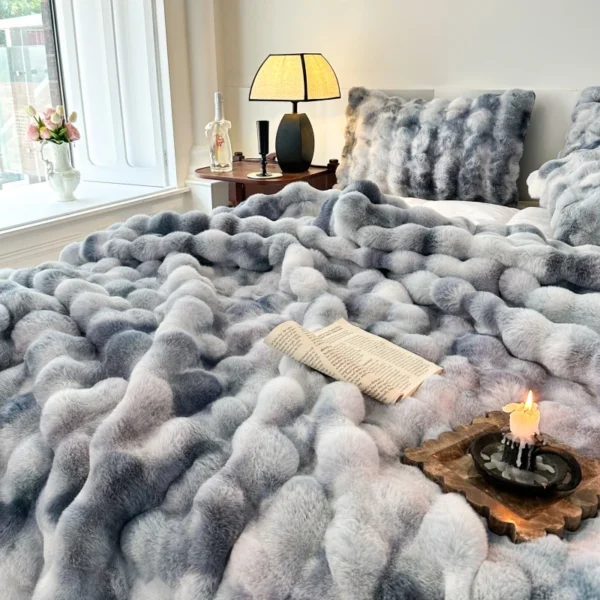 New High end Toka Rabbit Hair Blanket Tie Dyed Comfortable and Warm Blanket Multi functional Office Lunch Rest Blanket - Image 3