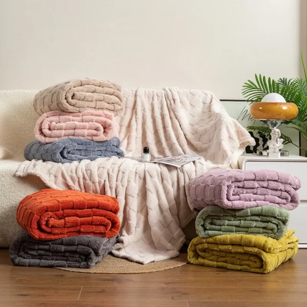 Grid Style Jacquard Thick Blanket Soft Comfortable Sofa Bed Throw Blanket Fluffy Velveteen Cover Blanket - Image 6