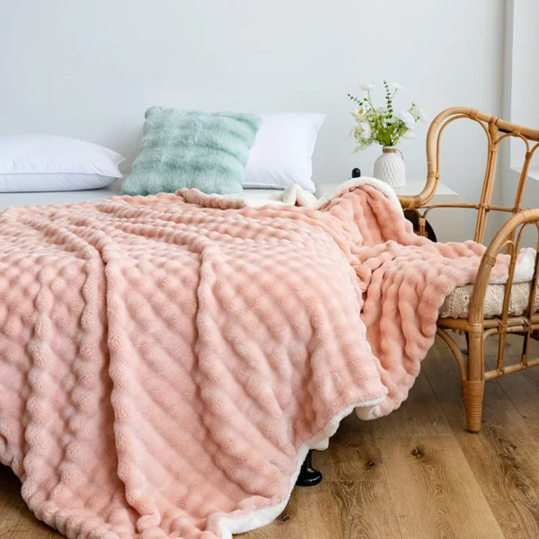 Luxury Velvet Blanket Double-layer Thickened Cover Blanket Sofa Bed Air Conditioning Nap Blanket Solid Color - Image 2