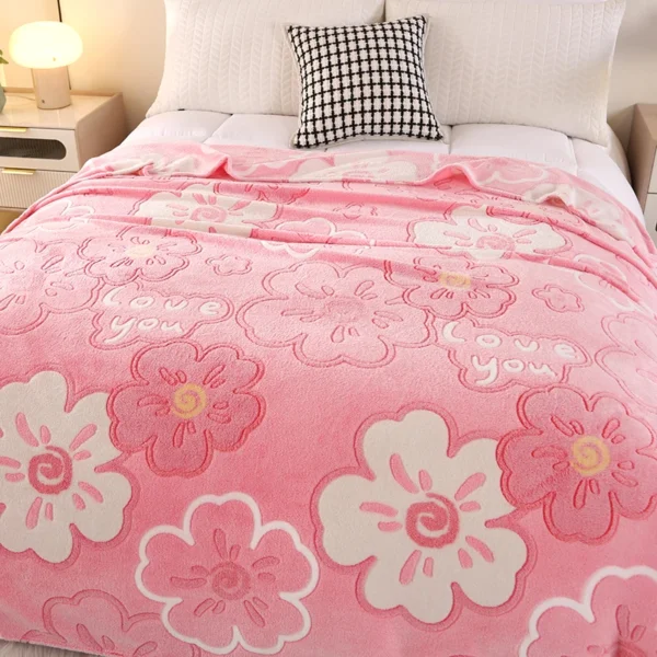 Flower Printing Flannel Blanket Soft Skin-friendly Bed Sofa Warm Throw Blanket Bed Sheet Bedspread Summer Winter Blanket - Image 3