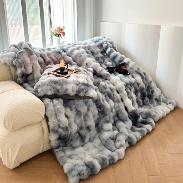 New High end Toka Rabbit Hair Blanket Tie Dyed Comfortable and Warm Blanket Multi functional Office Lunch Rest Blanket - Image 2