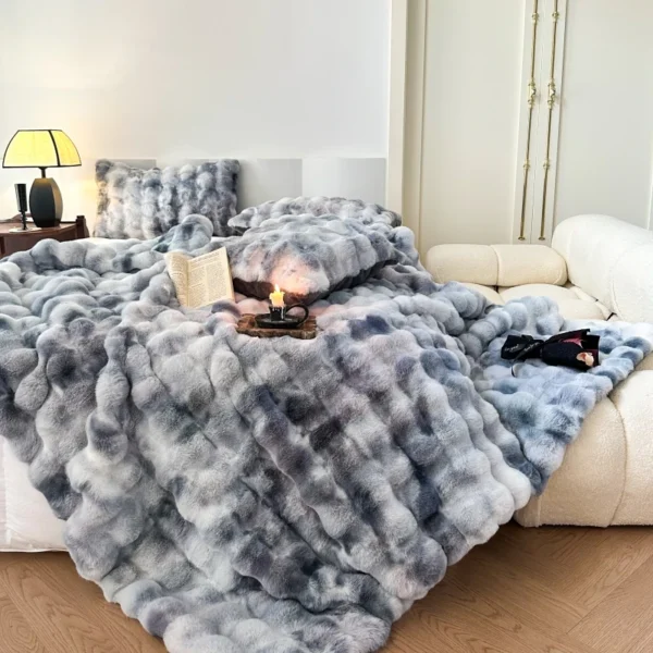 New High end Toka Rabbit Hair Blanket Tie Dyed Comfortable and Warm Blanket Multi functional Office Lunch Rest Blanket - Image 4