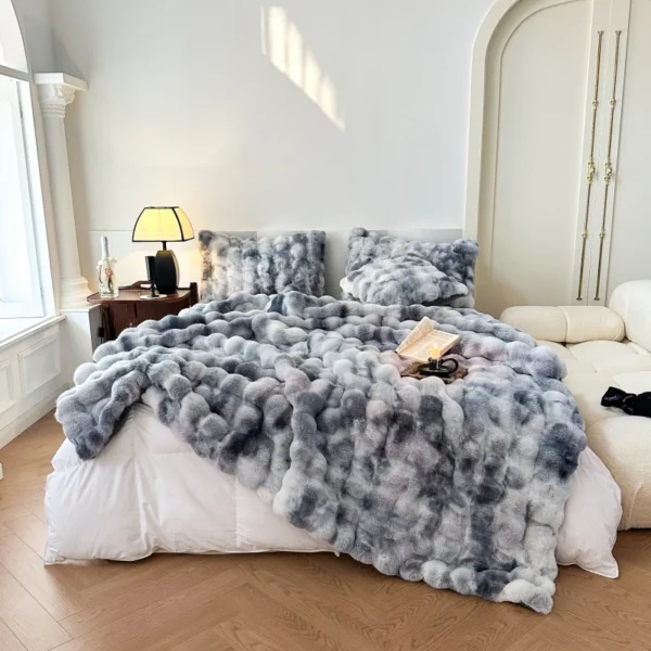 New High end Toka Rabbit Hair Blanket Tie Dyed Comfortable and Warm Blanket Multi functional Office Lunch Rest Blanket