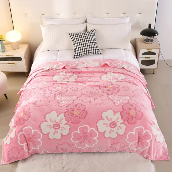 Flower Printing Flannel Blanket Soft Skin-friendly Bed Sofa Warm Throw Blanket Bed Sheet Bedspread Summer Winter Blanket - Image 2