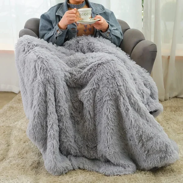 Fluffy Long Plush Throw Blanket Double-sided Bedspread Blanket Shaggy Shawl Blanket for Adults Children - Image 6